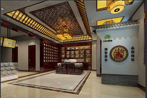 新和古朴典雅的中式茶叶店大堂设计效果图